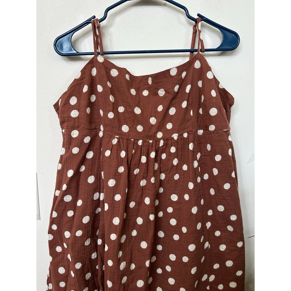 Abercrombie & Fitch Brown Polka Dot Maxi Dress XL Summer Boho Cottagecore Gauzy - Picture 3 of 6